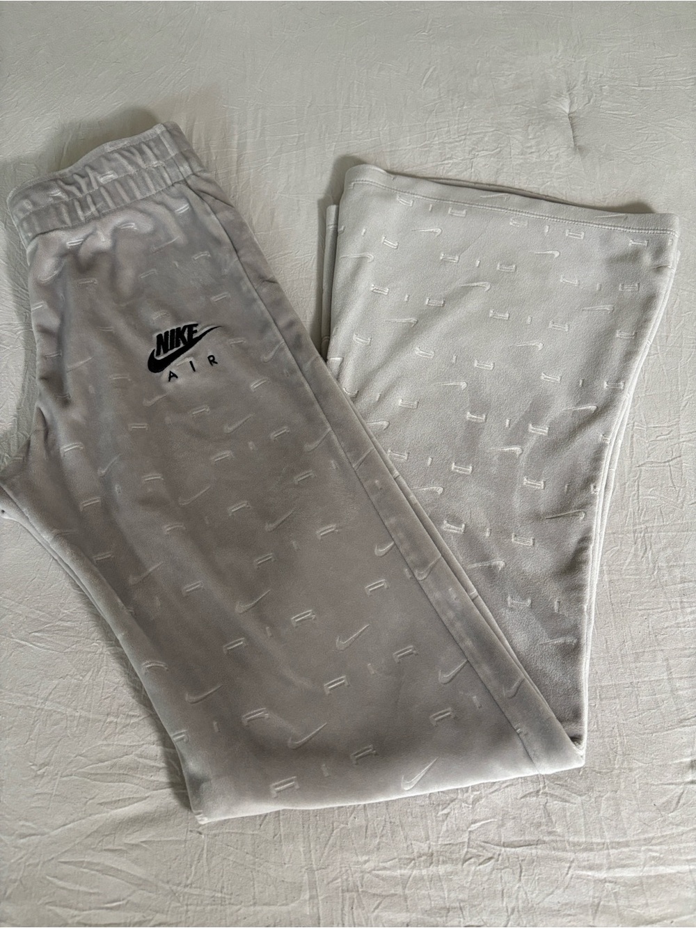 Nike Light Gray Velour Track Pants with Black Nike Air Logo